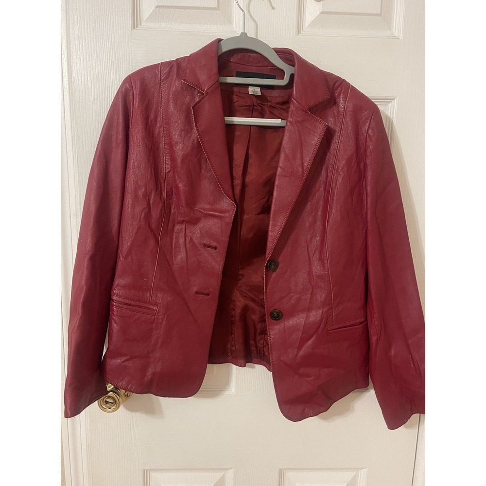 JONES NEW YORK STUNNING RED LEATHER JACKET SIZE 12 BIKER JACKET W/ POCKETS SOFT!